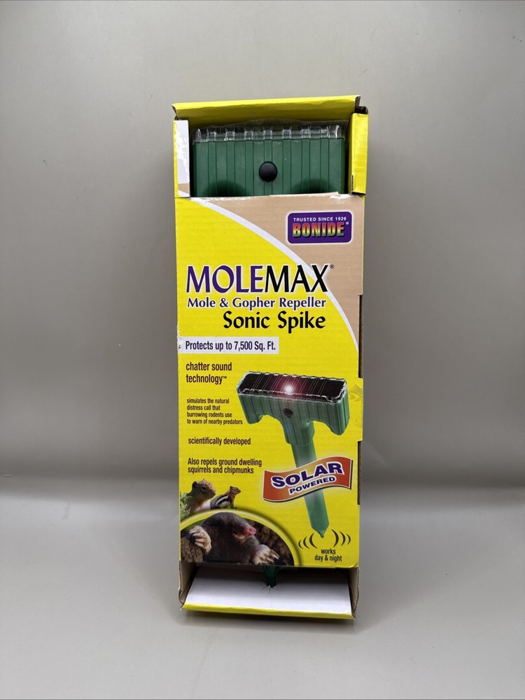 Molemax Sonic Spike Repeller, Solar Powered Mole and Gopher Bonide NEW