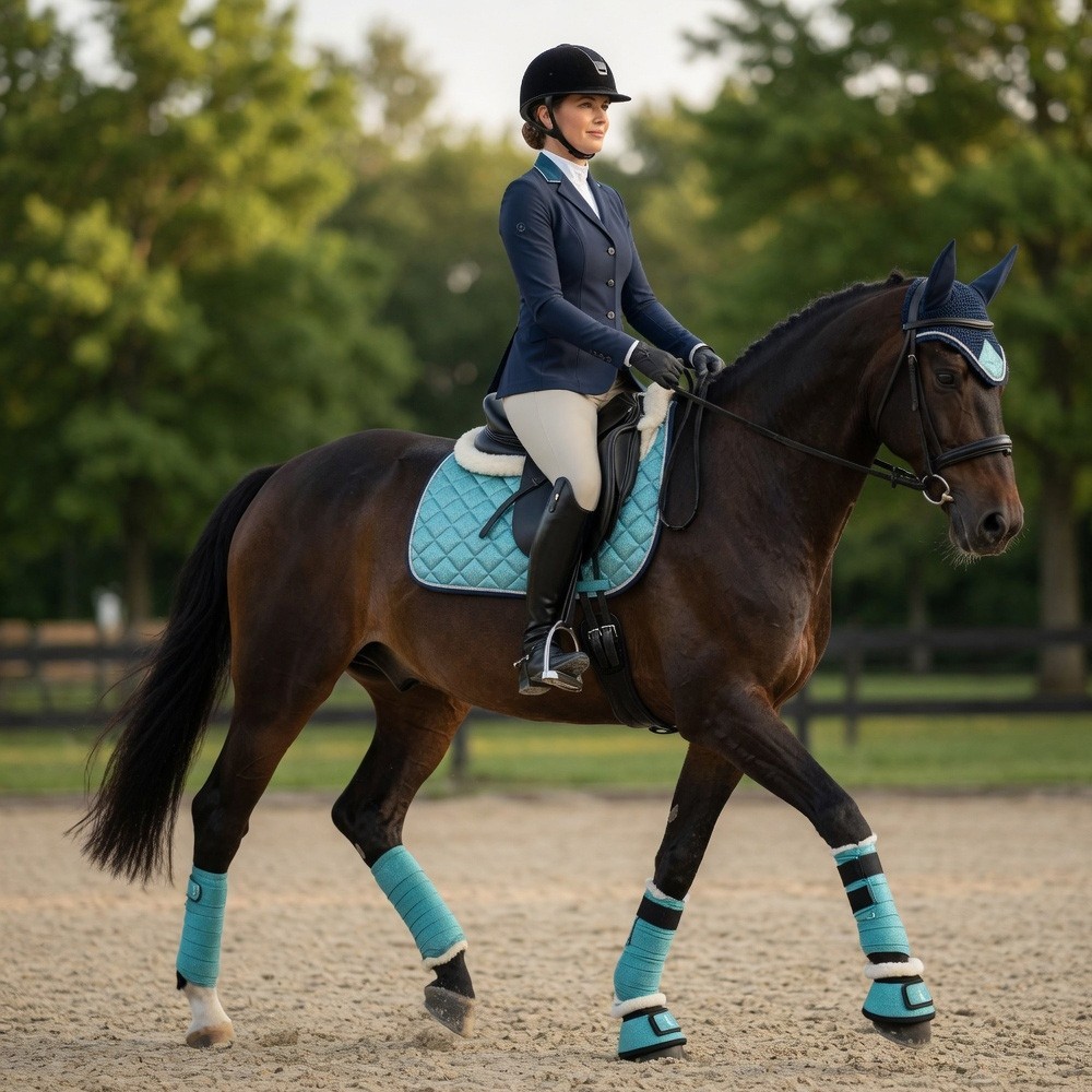 Horse Matching Glitter Saddle Pad Set, Ear Net/Brushing Boots & Bell Boots