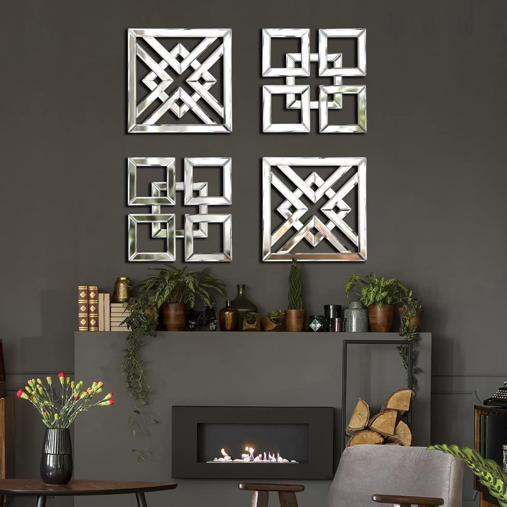 Decor Mirror Size 12x12 inches Square Mirrored Silver Wall Decorative Mirror ...