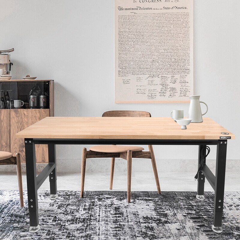 Workpro 60" Workbench Adjustable Height Work Table 2000LBS Load Rubber Wood Top