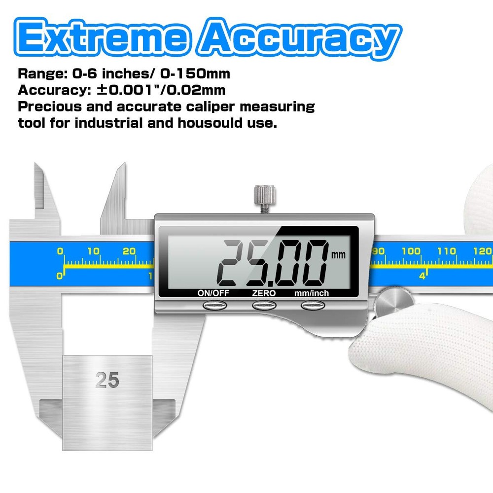 6 Inch Digital Vernier Caliper, IP54 Waterproof High-Precision Measuring Tool
