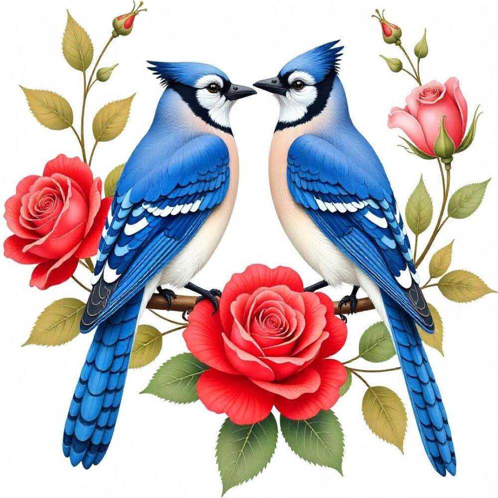 30 Custom Blue Jays & Roses Personalized Address Labels