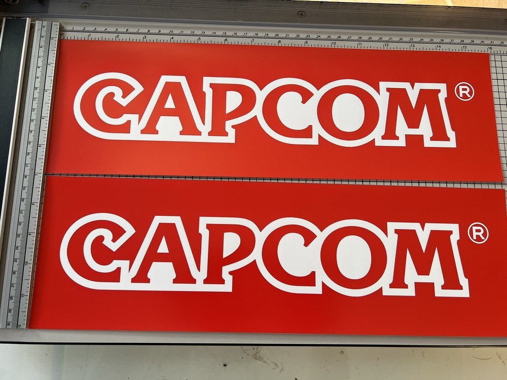 Capcom Red Arcade Side Art Sticker Pair 11.5” x 6.5”