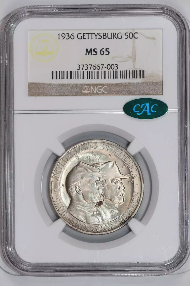 1936 GETTYSBURG SILVER COMMEMORATIVE HALF DOLLAR NGC MS65 CAC!
