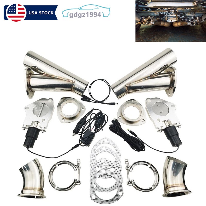 2.5'' inch Pair Electric Exhaust Valve Control Motor Y Pipe Header Manual Switch