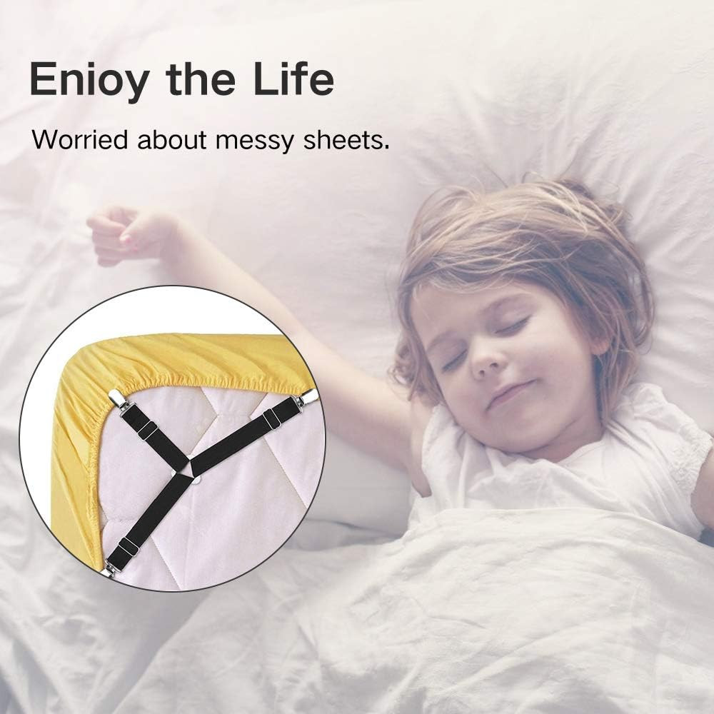 Foloda Sheet Holders, 4 Pcs Adjustable Bed Sheet Straps, Fitted Sheet Holder Cli