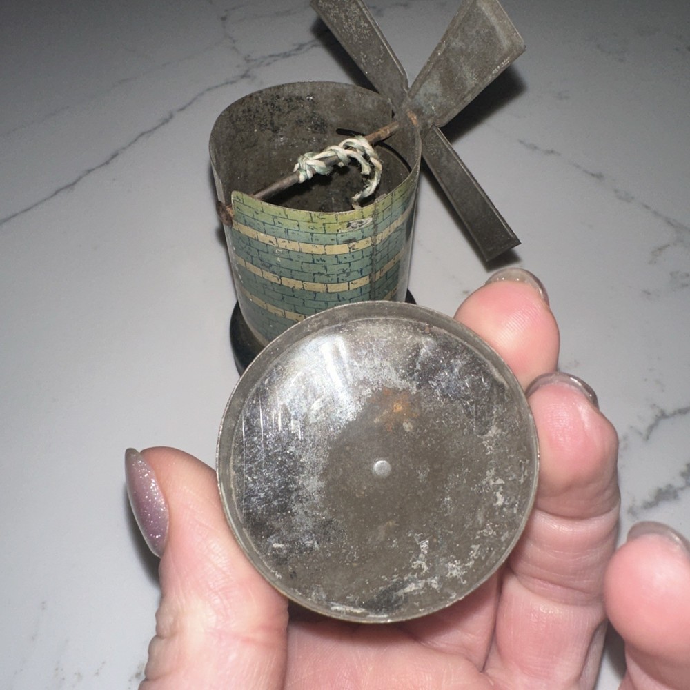 Antique tin windmill Blue And Cream pull toy Rare HTF