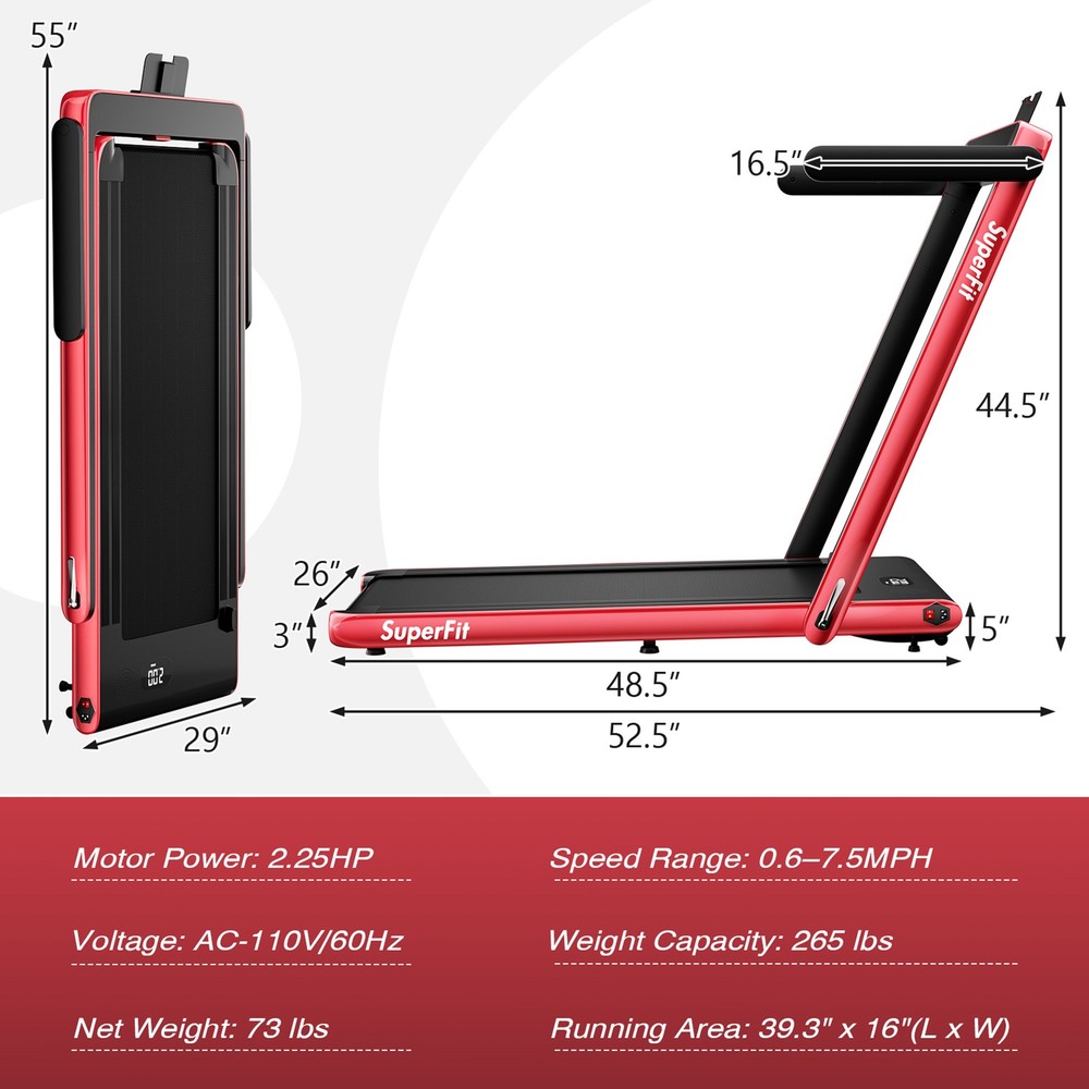 Motorized Treadmill Folding Under Desk Electric Treadmill W/APP Red