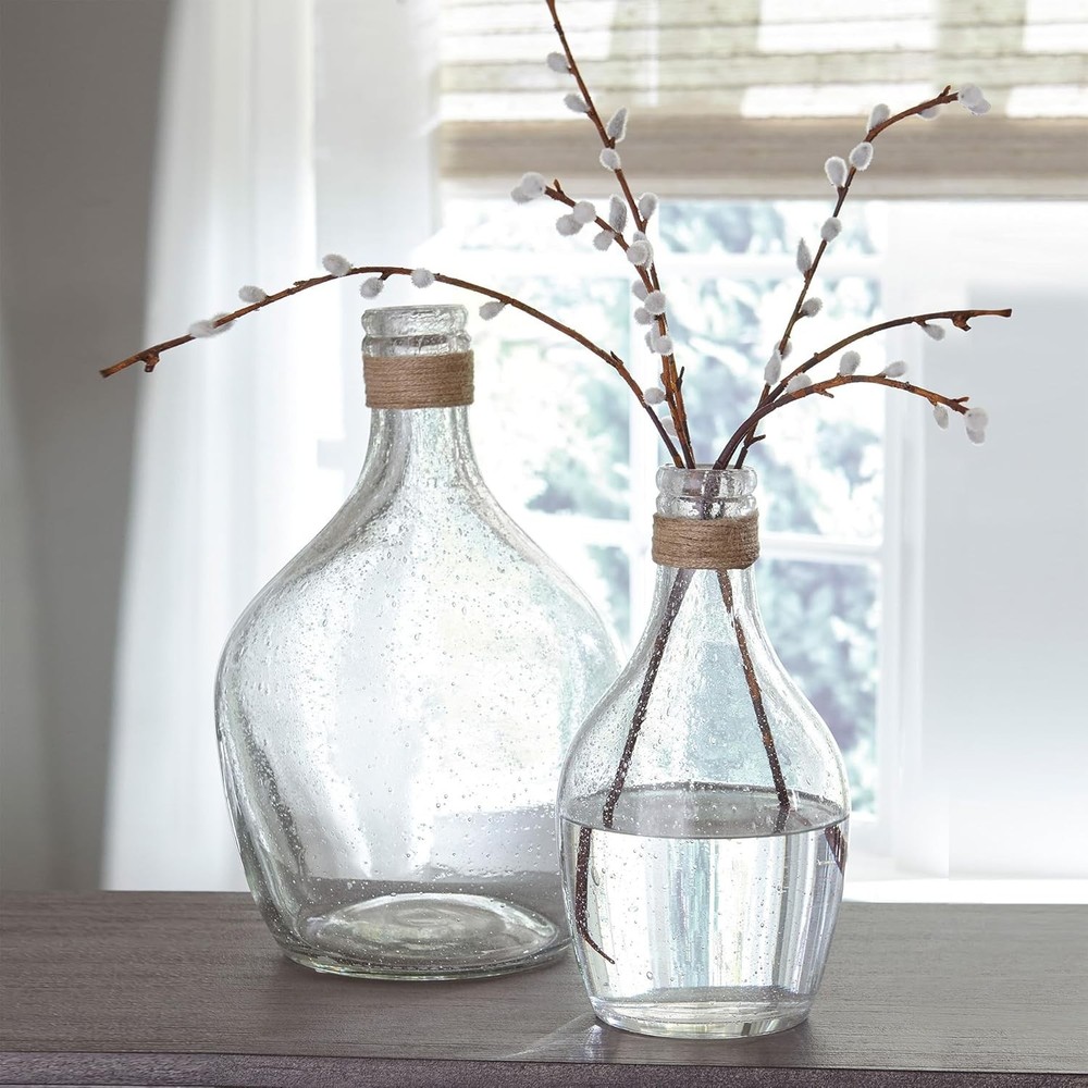 Marcin Modern Glass 2 Peiece Bottle Neck Vase Set Clear