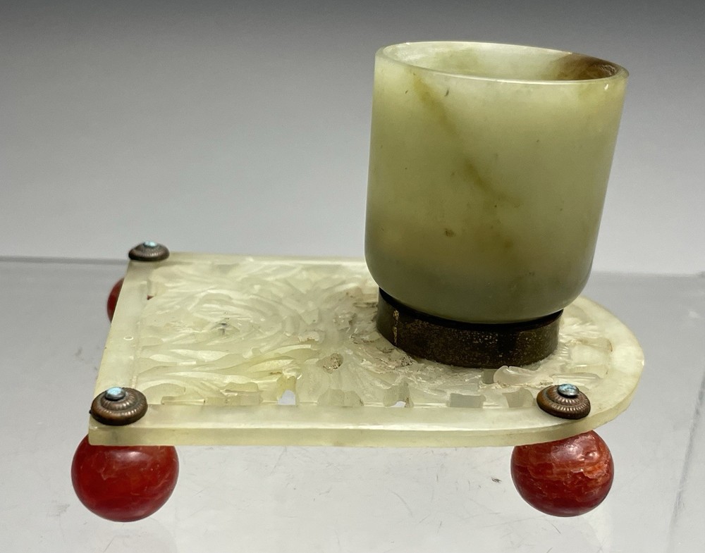 Unusual Jade & Glass Bead Candle Holder