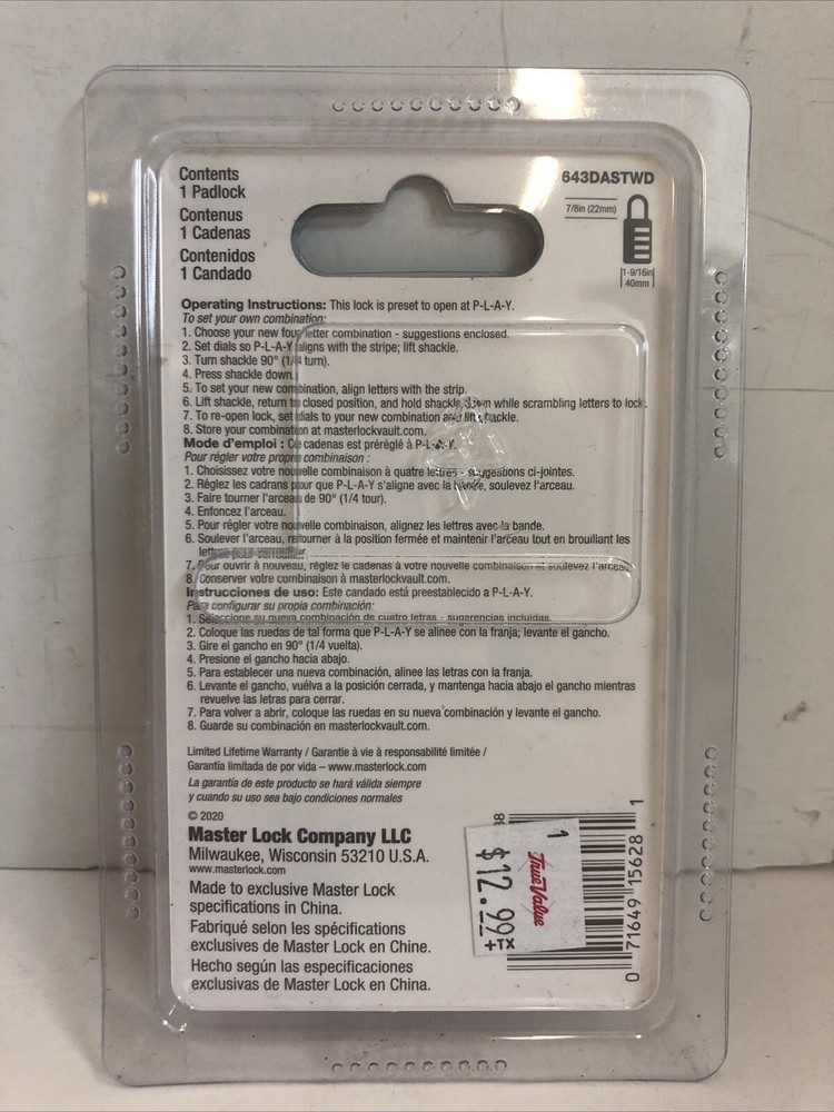 2020 Master Lock Word Padlock - 643DASTWD