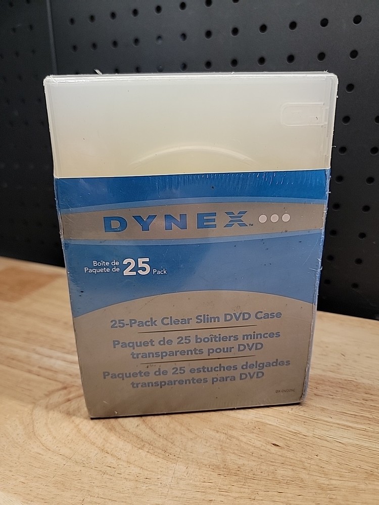 25 Count Dynex DVD CD Blu Ray Cases Super Slim Thin 7mm Clear (2 Discs per Case)