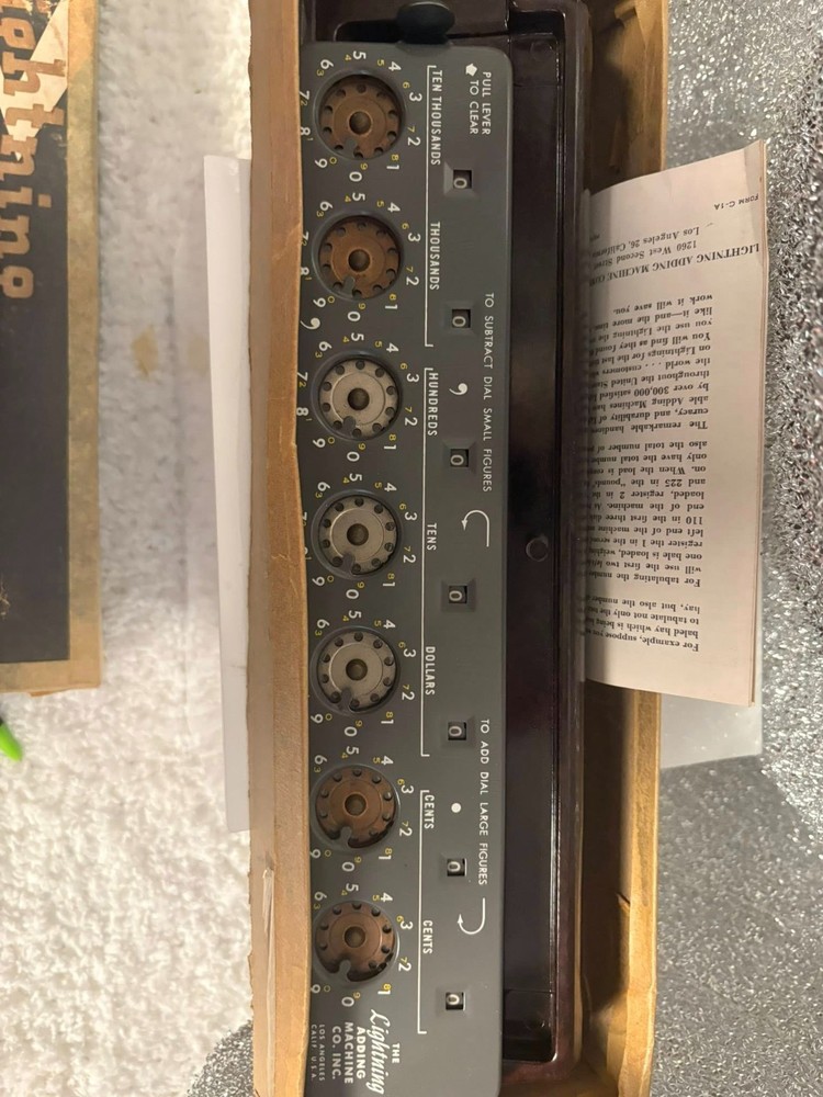 Vintage Lightning Portable Adding Machine by The Lightning Adding Machine Co.,