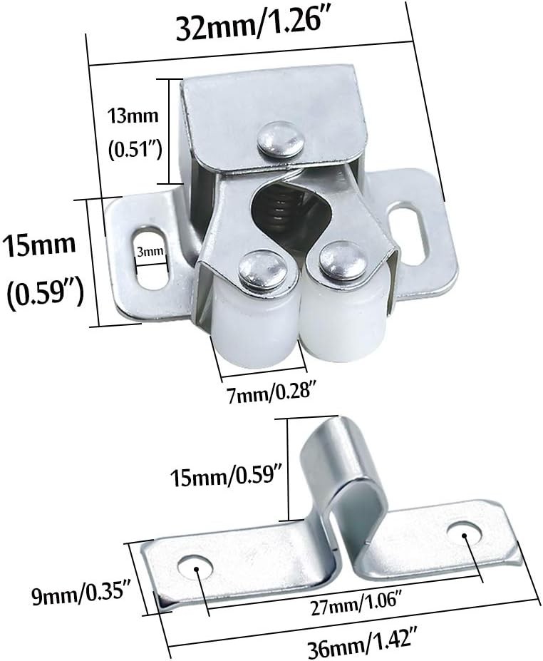 10 Pack Double Roller Catch Cabinet Latches with Spear Strike for Cupboard Close