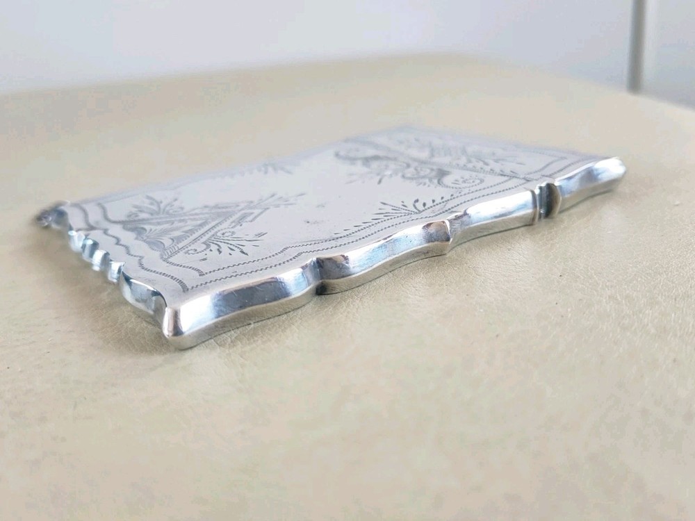 Antique Sterling Silver Calling Card Case With Chatelaine Chain