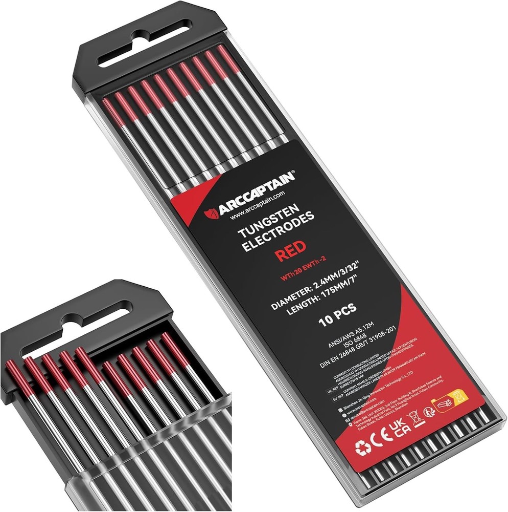 10-Pack 3/32" x 7" Red Tungsten Electrodes - AWS Compliant for Quality Welding