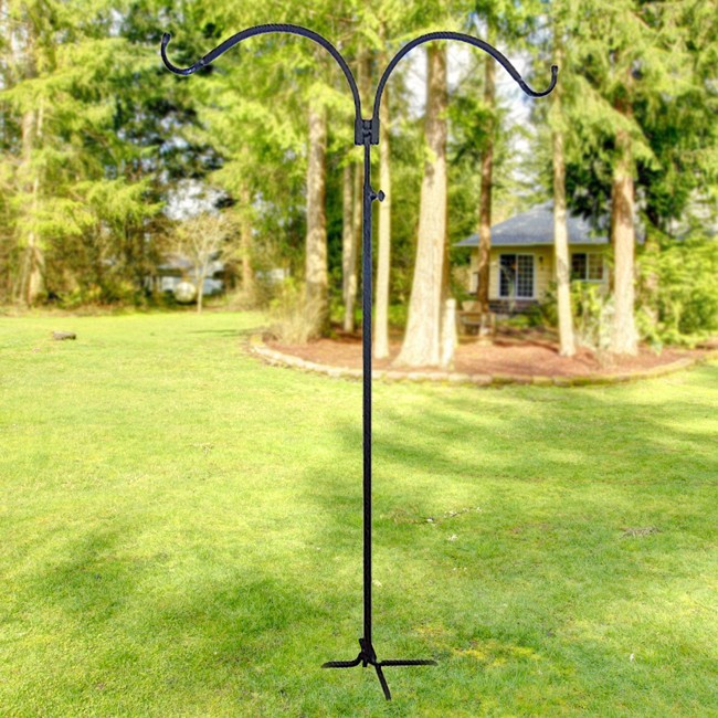 Erva Adjustable Double Shepherd Hook, Black, 4' 6" to 7'H