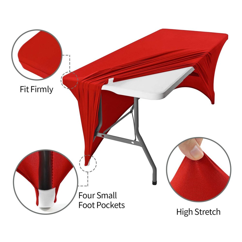 Peomeise 6FT Spandex Table Cover Rectangular Stretch Spandex Tablecloth Red6FT