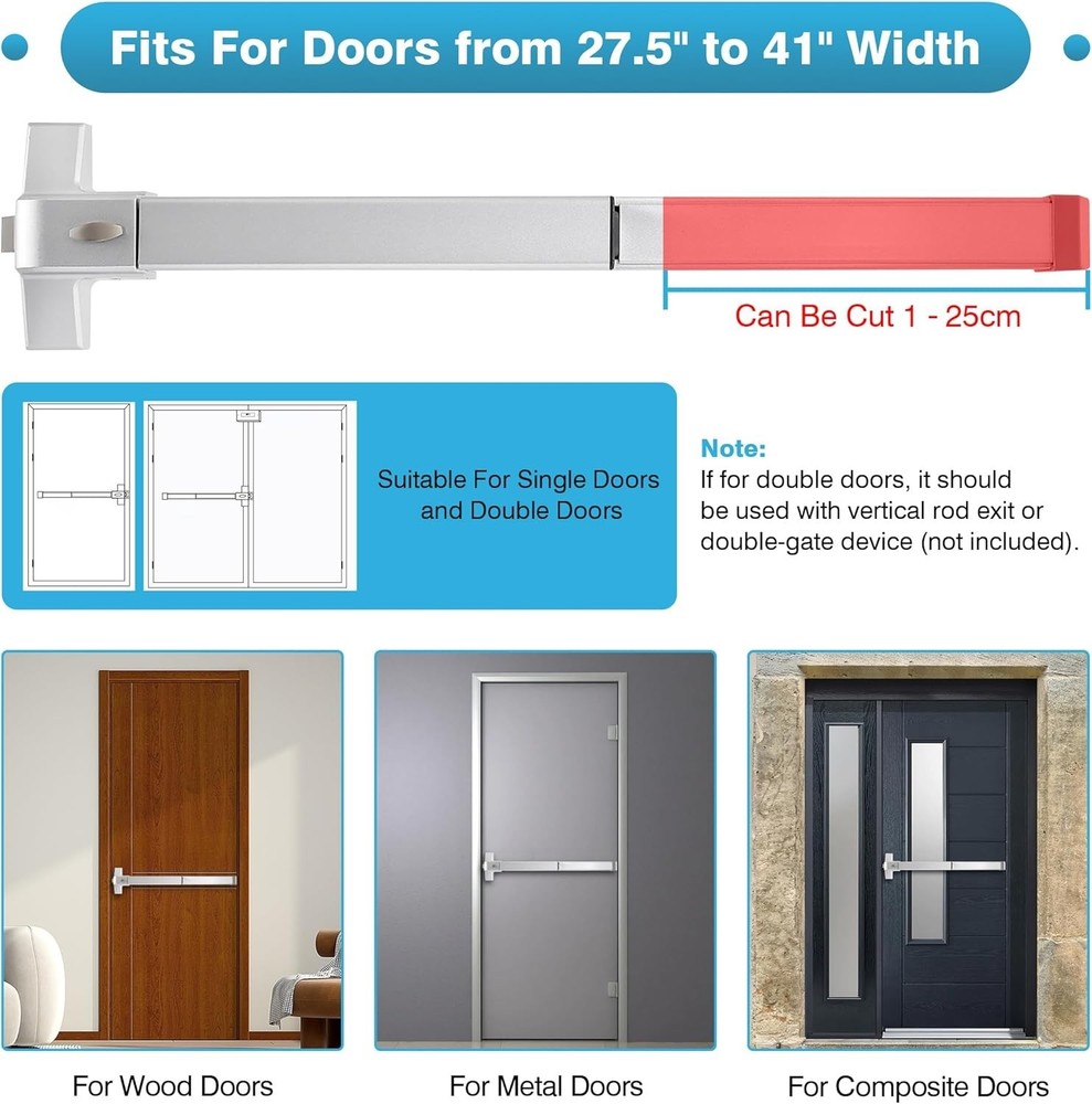 Panic Bars for Exit Doors, 27.5” Stainless Steel Emergency Door Push Bar Exit