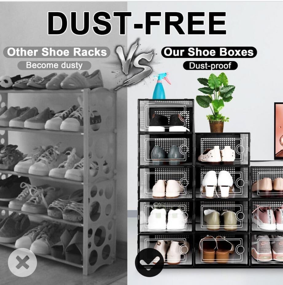 12 Pack Shoe Storage Box Organizer Clear Plastic Stackable Sneaker Container US