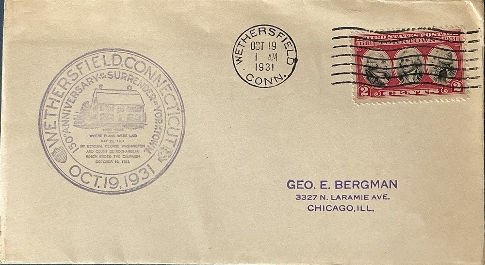 703-1 Yorktown Wethersfield CT Rubber Stamp Cachet