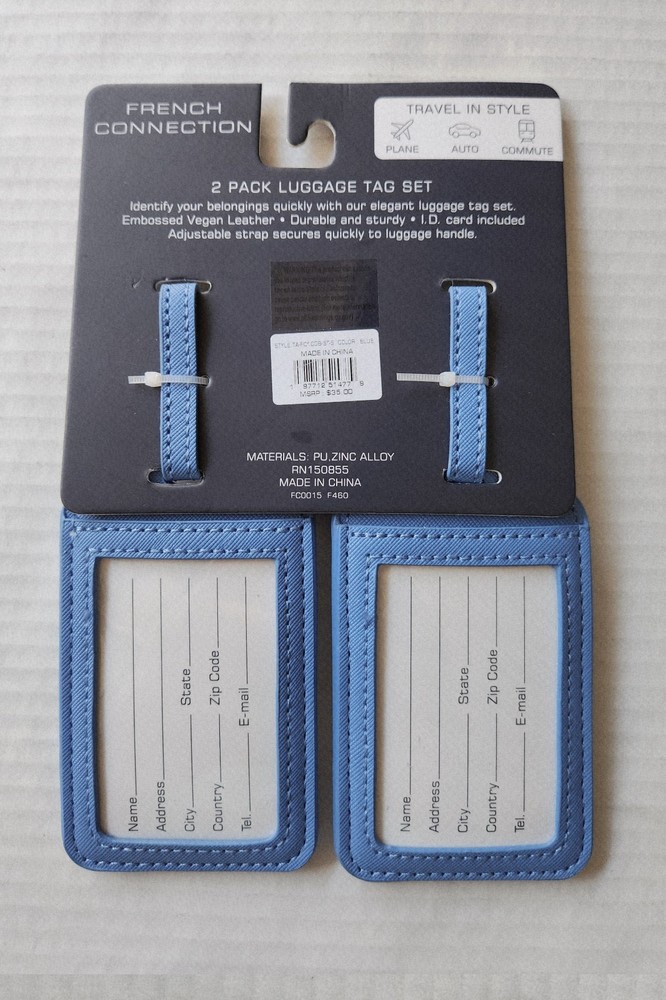 French Connection 2 Pack Luggage Tags - Includes ID Insert - Adjustable strap