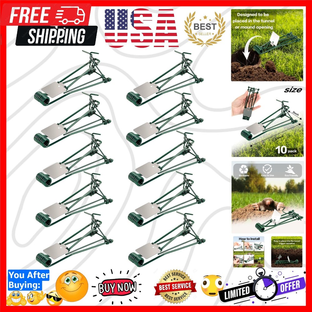 10 Pack Gopher Traps - Reusable Metal Gopher Trap, Easy Set Weather Proof Gopher