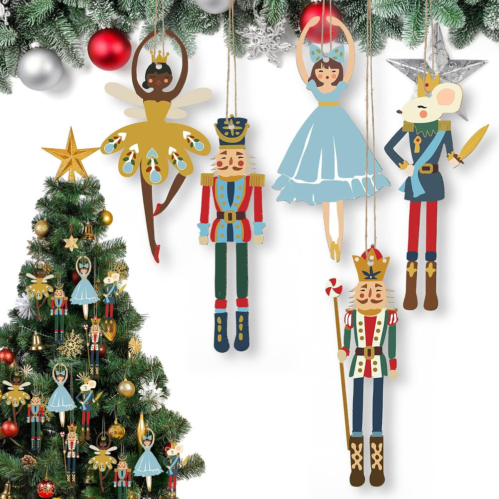 Christmas Wood Nutcracker Decoration Set Nutcracker Ornaments for Tree Mini Prin