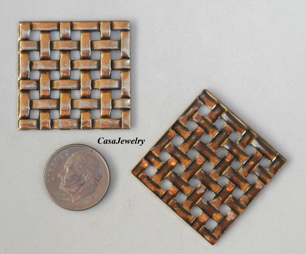 #3412 ANTIQUED GOLD BASKET WEAVE DESIGN COMPONENT - 2 Pc Lot