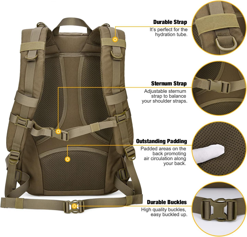 Mardingtop Small Tactical Backpack,Molle Hiking Backpack for 6539-khaki-25l