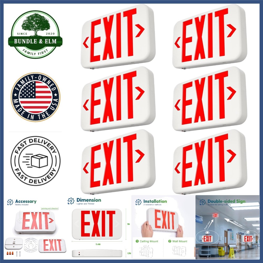 Double-Sided LED Exit Sign Set with Battery Backup and Easy Installation Options