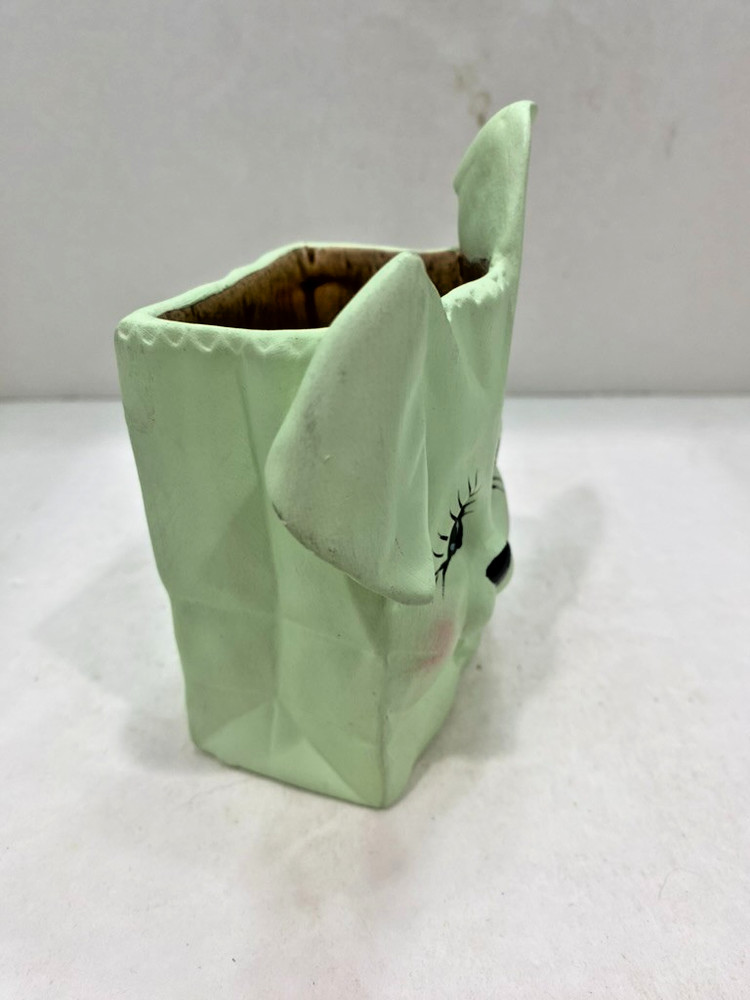 Dog Face Art Pottery Green Square Bag Planter
