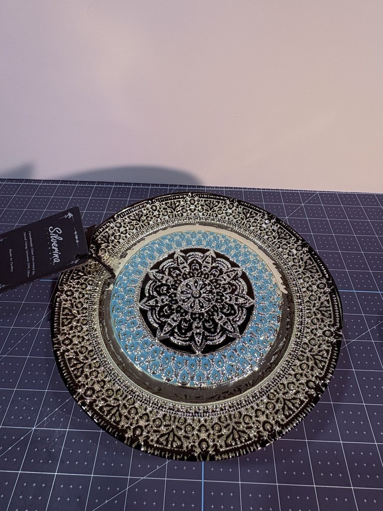 Handmade Glass Cake Stand Decorated Using 99% Silver-Made In Turkey