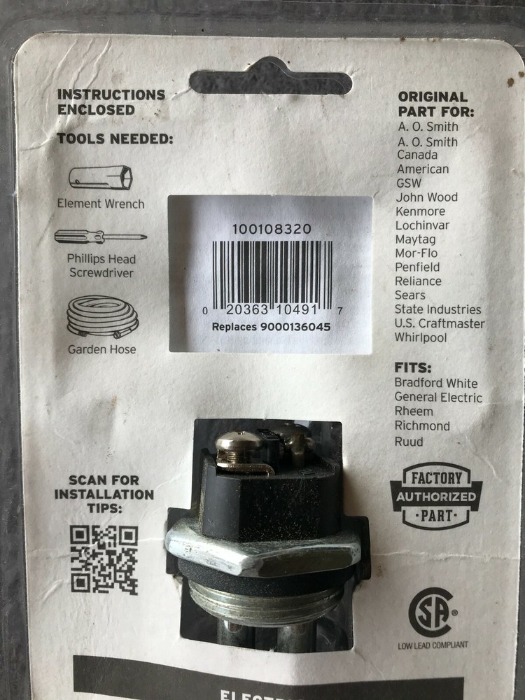 2- USA Reliance 3800W 12 In. Tank Screw In Elements 100108320 0764