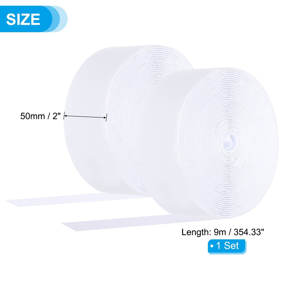 1 Set 2" x 30ft Hook and Loop Strips Roll Tape Double Sided White
