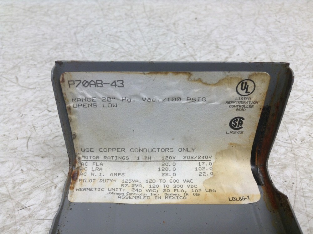 Johnson Controls Penn P70AB-43 Pressure Control P70AB43 (TSC)
