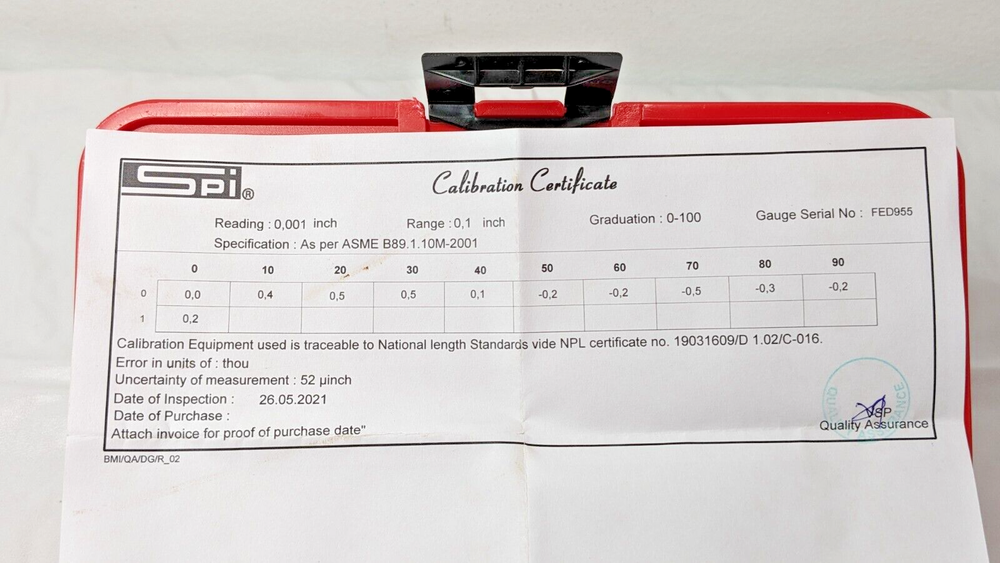 SPI Dial Indicator & Base Kit w/Cert 0-100 Dial 14-227-3