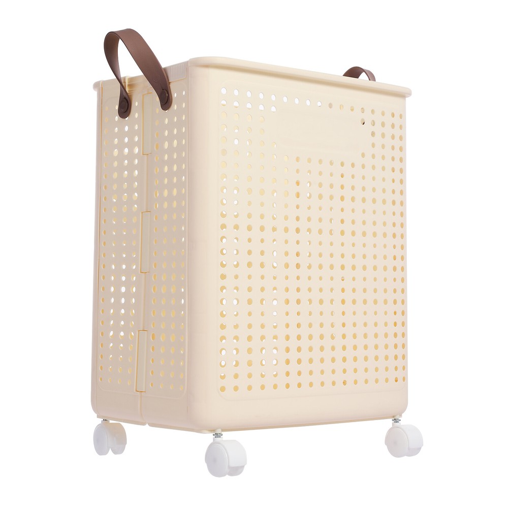 66lbs Collapsible Laundry Hamper Foldable Rolling Laundry Basket With Wheels