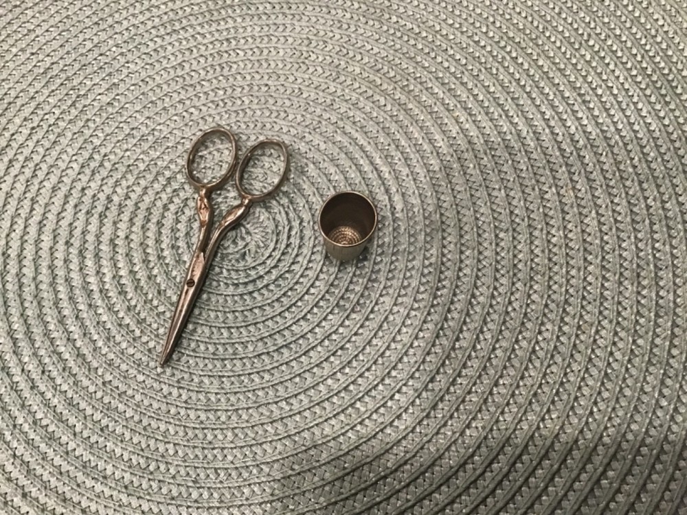 Vintage German Embroidery Scissors + Thimble