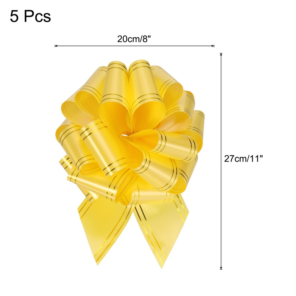 5pcs 8" Large Pull Bow Metallic Yellow Gift Wrapping Bows with Gold Edge