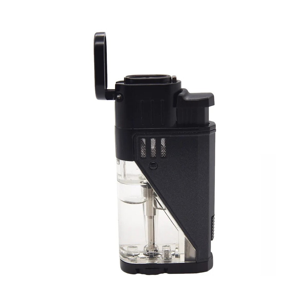 Double Jet Torch Lighter Cigar Windproof Flame Refillable w/Punch Clear Window S