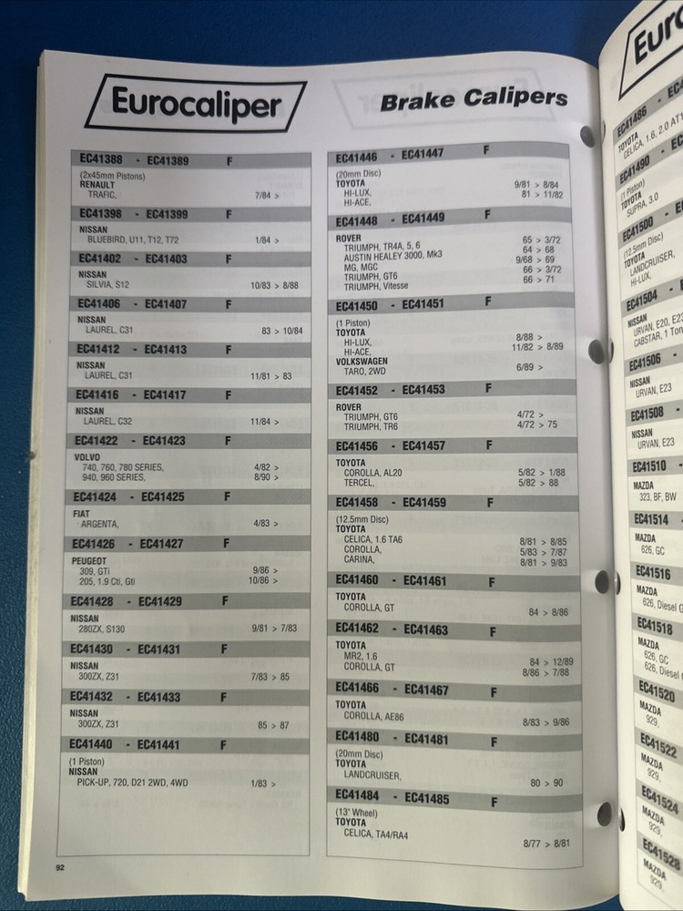EUROCALIPER BRAKE CALIPER CATALOGUE 2002 2003 SAME DAY DISPATCH