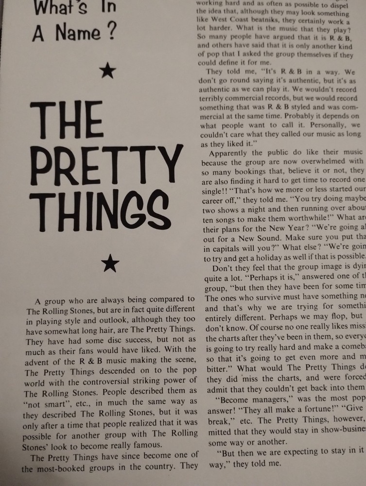 Sk261 Ephemera 1966 Pop Article The Pretty Things
