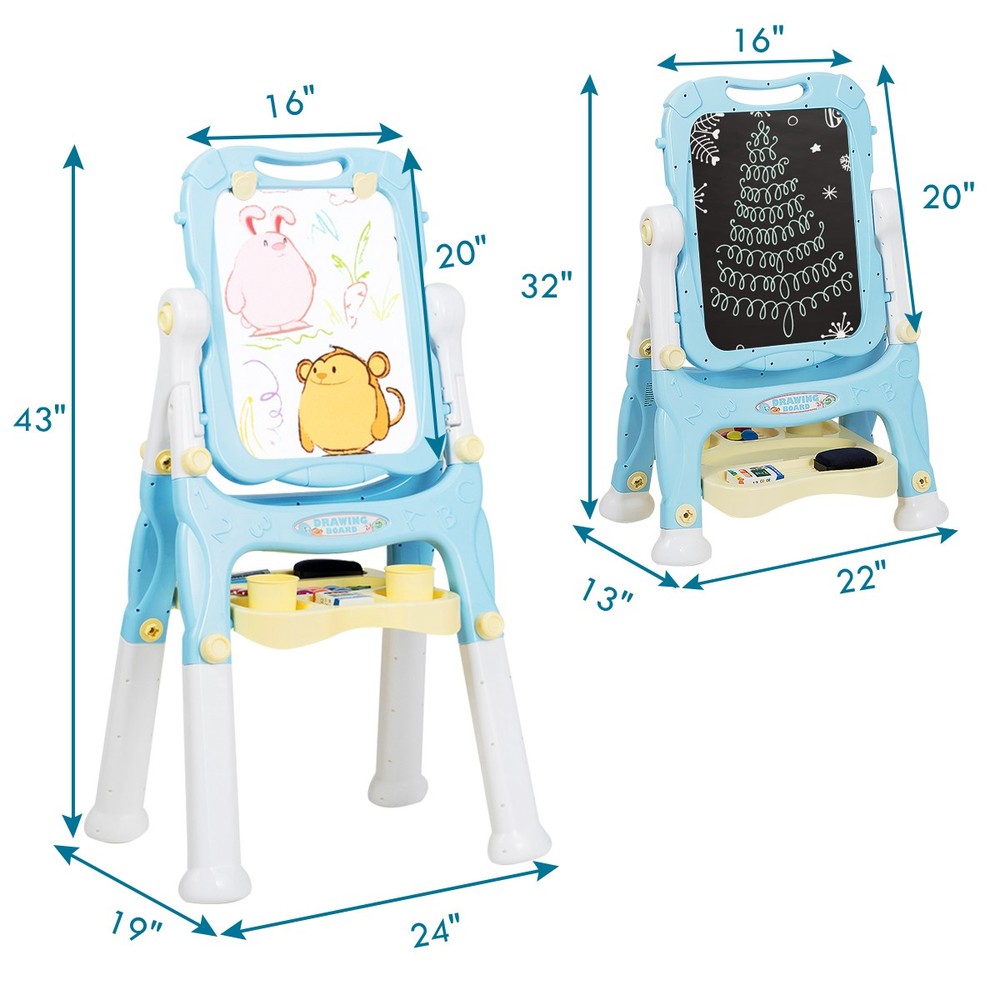 Home Use Kids Easel for Two Adjustable Height Double Sided Art Easel Blue