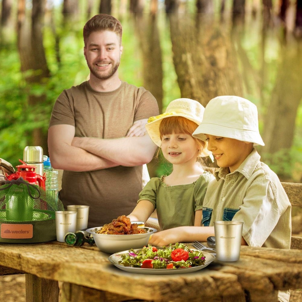 Multi-Purpose Eco-Friendly Stainless Steel Camping Dinnerware Kit - 5 Pieces