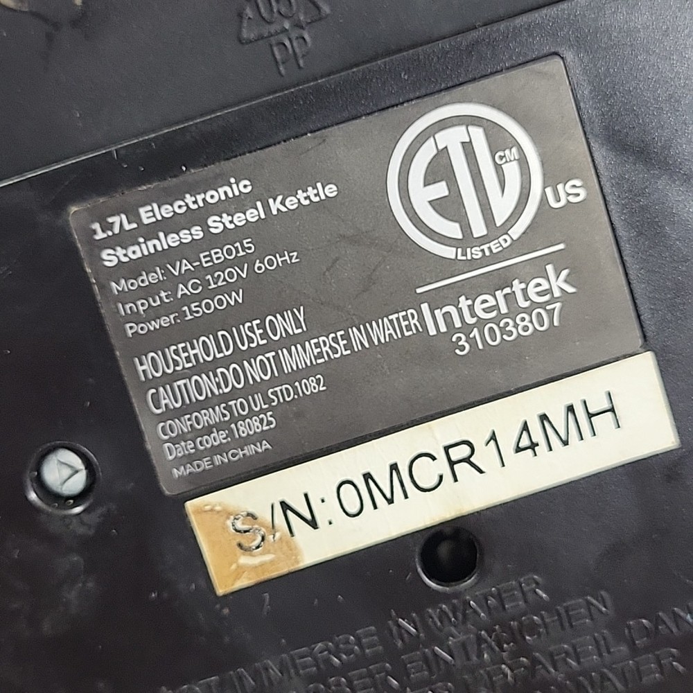 1.7L Electronic Water Kettle Replacement Base Model VA-EB015 Power Cord Motor