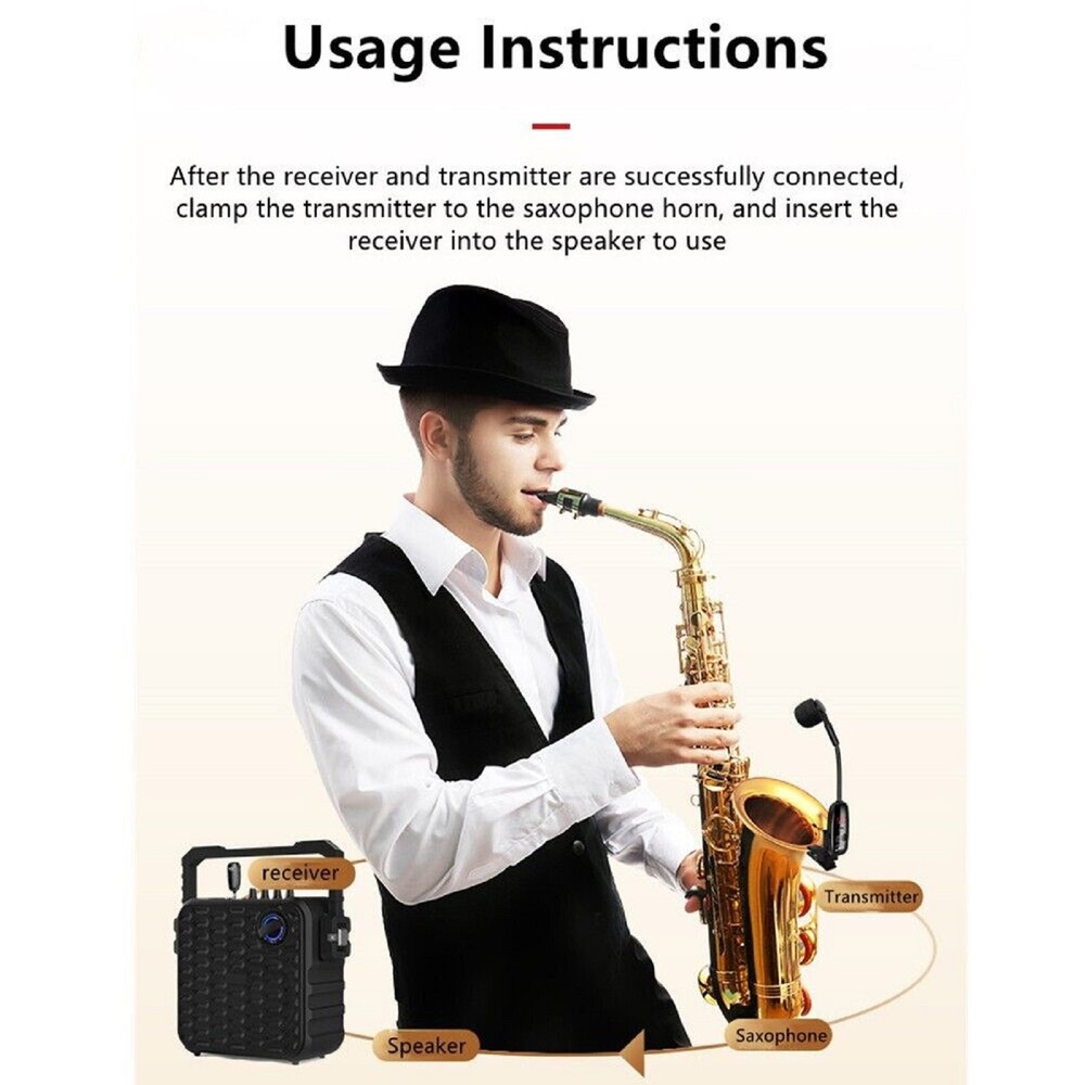 Microphone with Receiver Transmitter 50M Range Wireless For Trumpet Saxophone n