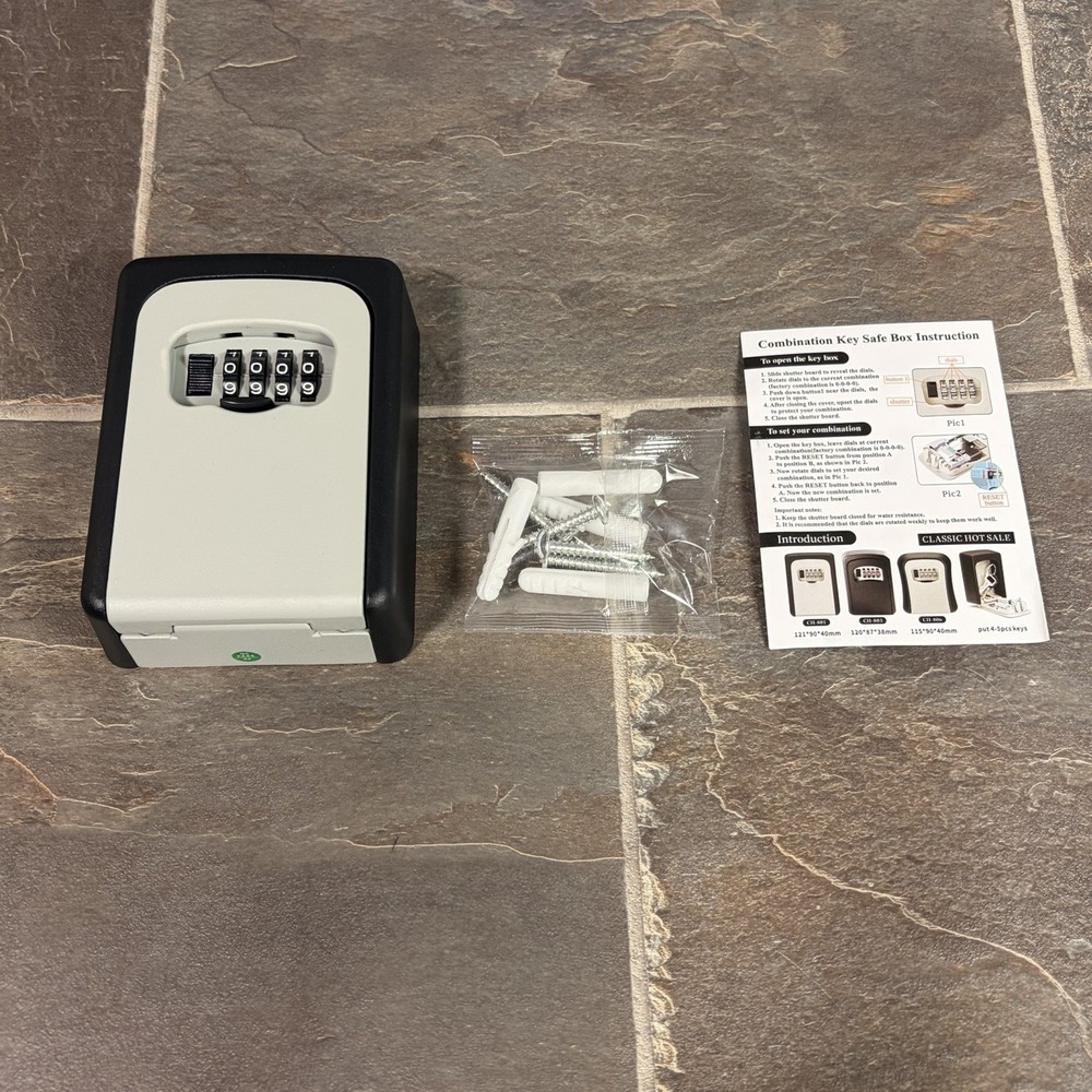 Fayleeko 4 Digit Combination Key Safe Lock Box - Black/Gray