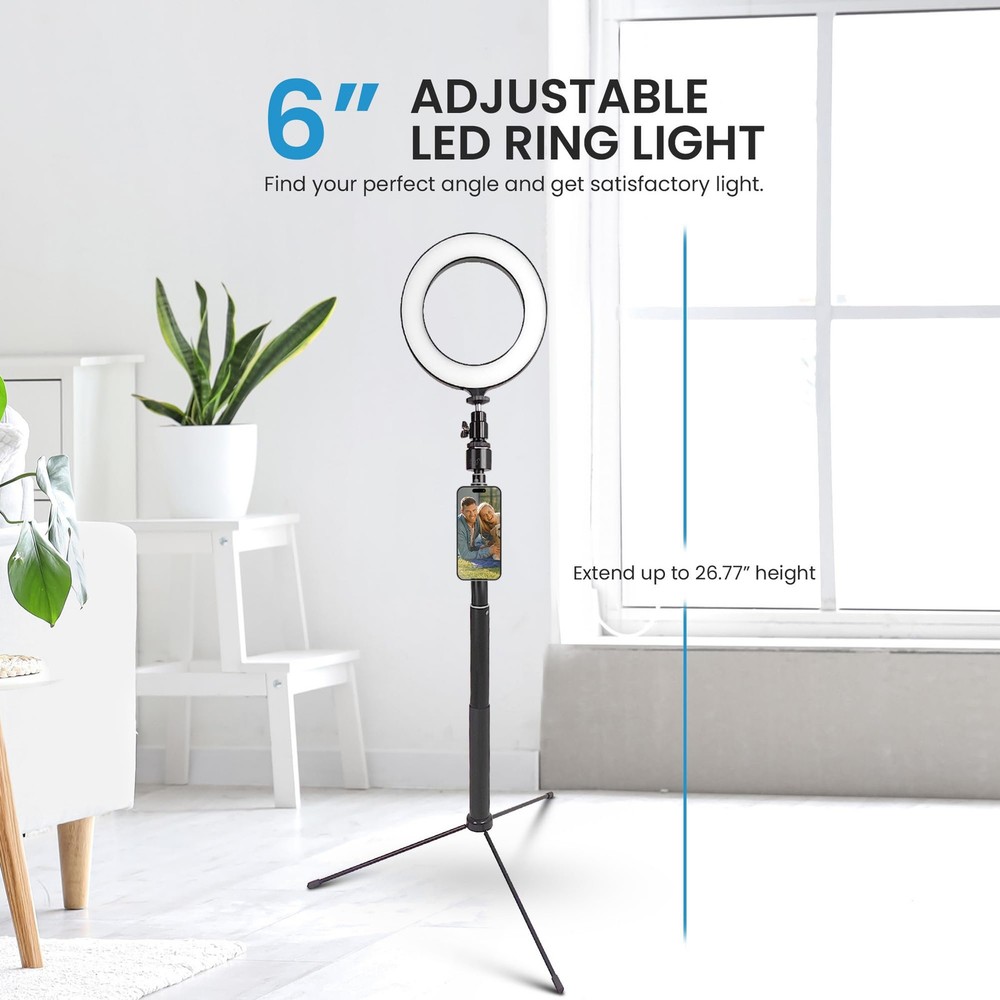 iDance LED Ring Light with Cell Phone Holder, 6", USB Powered with Bluetooth...