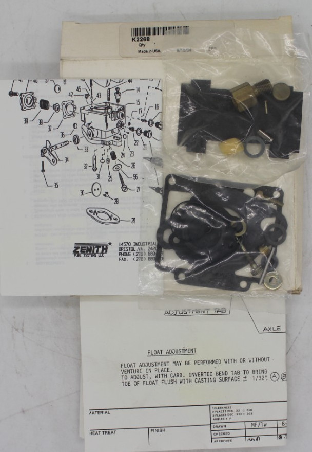 New Zenith K2268 Carburetor Kit